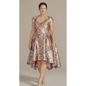 Floral Brocade Cap-sleeve Dress. Oleg Cassini. Plus size.
